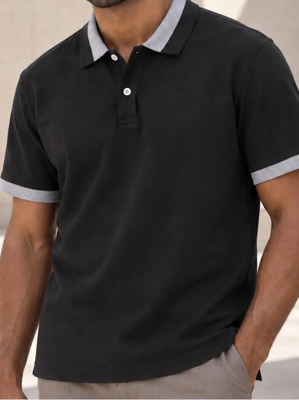 Banana republic Men's Black Polo Shirt with Contrast Trim